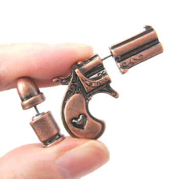 fake-gauge-earrings-gun-pistol-and-bullet-shaped-faux-plug-stud-earrings-in-copper