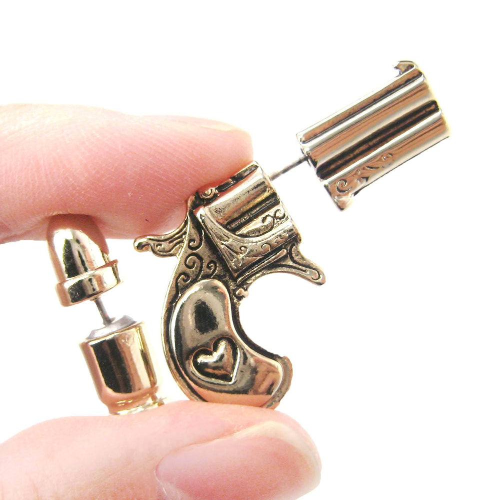 fake-gauge-earrings-gun-pistol-and-bullet-shaped-faux-plug-stud-earrings-in-shiny-gold