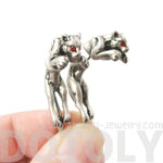 Jaguar Leopard Wild Cat Shaped Front and Back Stud Earrings in Silver