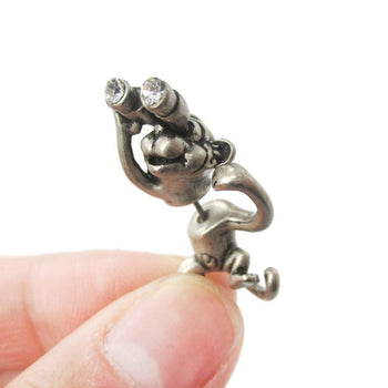 Monkey with Binoculars Shaped Front and Back Stud Earrings in Silver | DOTOLY