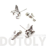 Fake Gauge Earrings: Mythical Unicorn Animal Front and Back Stud Earrings in Shiny Silver | DOTOLY