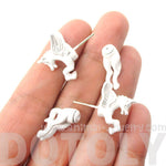 Fake Gauge Earrings: Mythical Unicorn Animal Front and Back Stud Earrings in White | DOTOLY