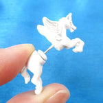 Fake Gauge Earrings: Mythical Unicorn Animal Front and Back Stud Earrings in White | DOTOLY