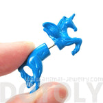 Fake Gauge Earrings: Mythical Unicorn Horse Animal Faux Plug Stud Earrings in Blue | DOTOLY