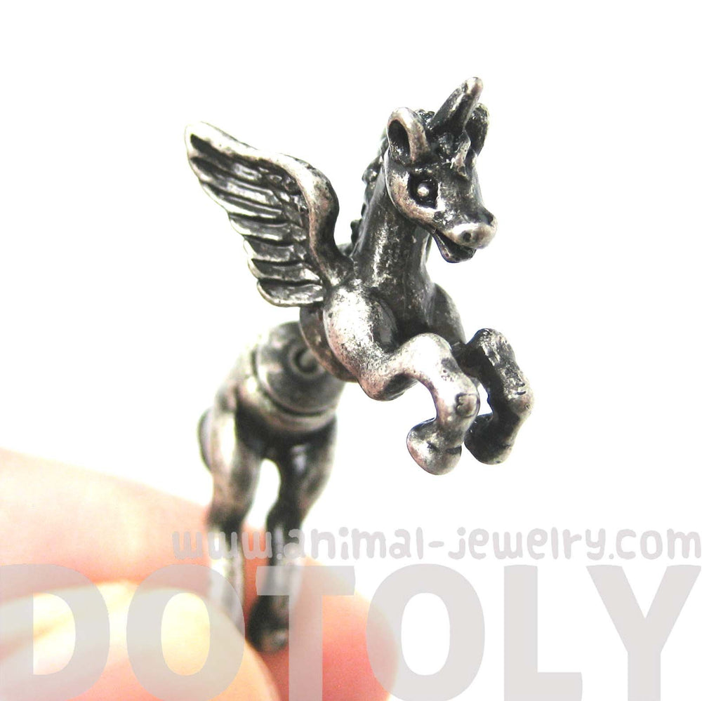 Fake Gauge Earrings: Mythical Unicorn Horse Animal Faux Plug Stud Earrings in Silver | DOTOLY