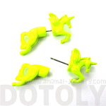 Fake Gauge Earrings: Mythical Unicorn Horse Animal Front and Back Stud Earrings in Neon Yellow | DOTOLY