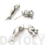 Fake Gauge Earrings: Pouncing Tiger Leopard Safari Wild Cat Shaped Plug Earrings in Silver | DOTOLY