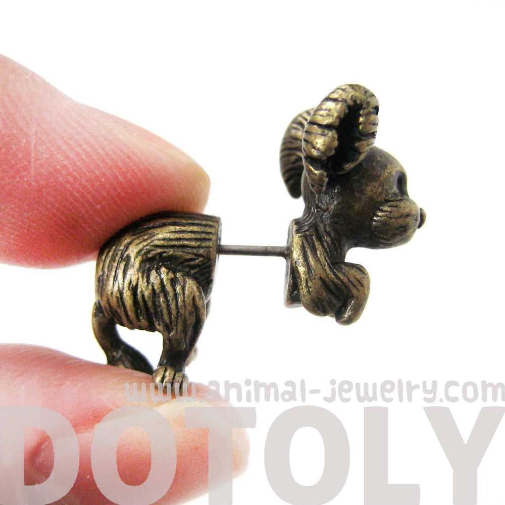 Fake Gauge Earrings: Puppy Dog Shaped Faux Plug Stud Earrings in Brass | DOTOLY