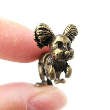 Fake Gauge Earrings: Puppy Dog Shaped Faux Plug Stud Earrings in Brass | DOTOLY