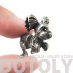 Fake Gauge Earrings: Puppy Dog Shaped Faux Plug Stud Earrings in Silver | DOTOLY