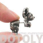 Fake Gauge Earrings: Puppy Dog Shaped Faux Plug Stud Earrings in Silver | DOTOLY
