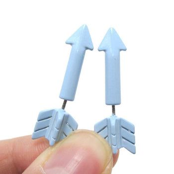 Fake Gauge Earrings: Realistic Arrow Shaped Faux Plug Stud Earrings in Pale Blue | DOTOLY