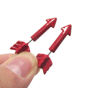 Fake Gauge Earrings: Realistic Arrow Shaped Faux Plug Stud Earrings in Red | DOTOLY