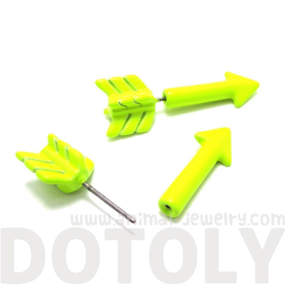 Fake Gauge Earrings: Realistic Arrow Shaped Faux Plug Stud Earrings in Yellow | DOTOLY
