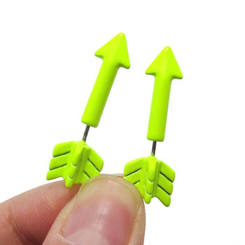 Fake Gauge Earrings: Realistic Arrow Shaped Faux Plug Stud Earrings in Yellow | DOTOLY