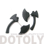 Fake Gauge Earrings: Realistic Axe Shaped Faux Plug Stud Earrings in Black | DOTOLY