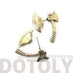 Fake Gauge Earrings: Realistic Axe Shaped Faux Plug Stud Earrings in Brass | DOTOLY