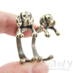 Fake Gauge Earrings: Realistic Beagle Puppy Dog Shaped Two Part Stud Earrings in Brass | DOTOLY