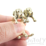 Fake Gauge Earrings: Realistic Beagle Puppy Dog Shaped Two Part Stud Earrings in Gold | DOTOLY