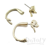 Fake Gauge Earrings: Realistic Beagle Puppy Dog Shaped Two Part Stud Earrings in Gold | DOTOLY