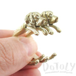 Fake Gauge Earrings: Realistic Beagle Puppy Dog Shaped Two Part Stud Earrings in Gold | DOTOLY