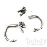 Fake Gauge Earrings: Realistic Beagle Puppy Dog Shaped Two Part Stud Earrings in Silver | DOTOLY