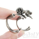 Fake Gauge Earrings: Realistic Beagle Puppy Dog Shaped Two Part Stud Earrings in Silver | DOTOLY