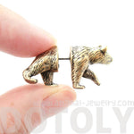 Fake Gauge Earrings: Realistic Brown Bear Shaped Animal Themed Faux Plug Stud Earrings in Brass | DOTOLY