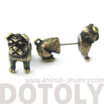 Fake Gauge Earrings: Realistic Bulldog Puppy Dog Animal Stud Earrings in Brass | DOTOLY