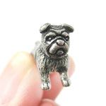 Fake Gauge Earrings: Realistic Bulldog Puppy Dog Animal Stud Earrings in Silver | DOTOLY