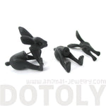Fake Gauge Earrings: Realistic Bunny Rabbit Animal Shaped Plug Stud Earrings in Black | DOTOLY