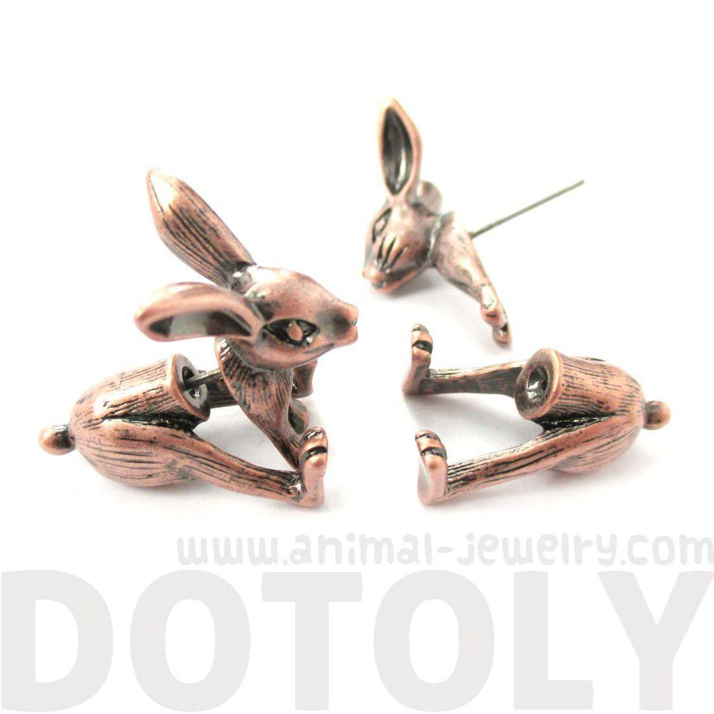 Fake Gauge Earrings: Realistic Bunny Rabbit Animal Shaped Plug Stud Earrings in Copper | DOTOLY