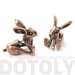 Fake Gauge Earrings: Realistic Bunny Rabbit Animal Shaped Plug Stud Earrings in Copper | DOTOLY