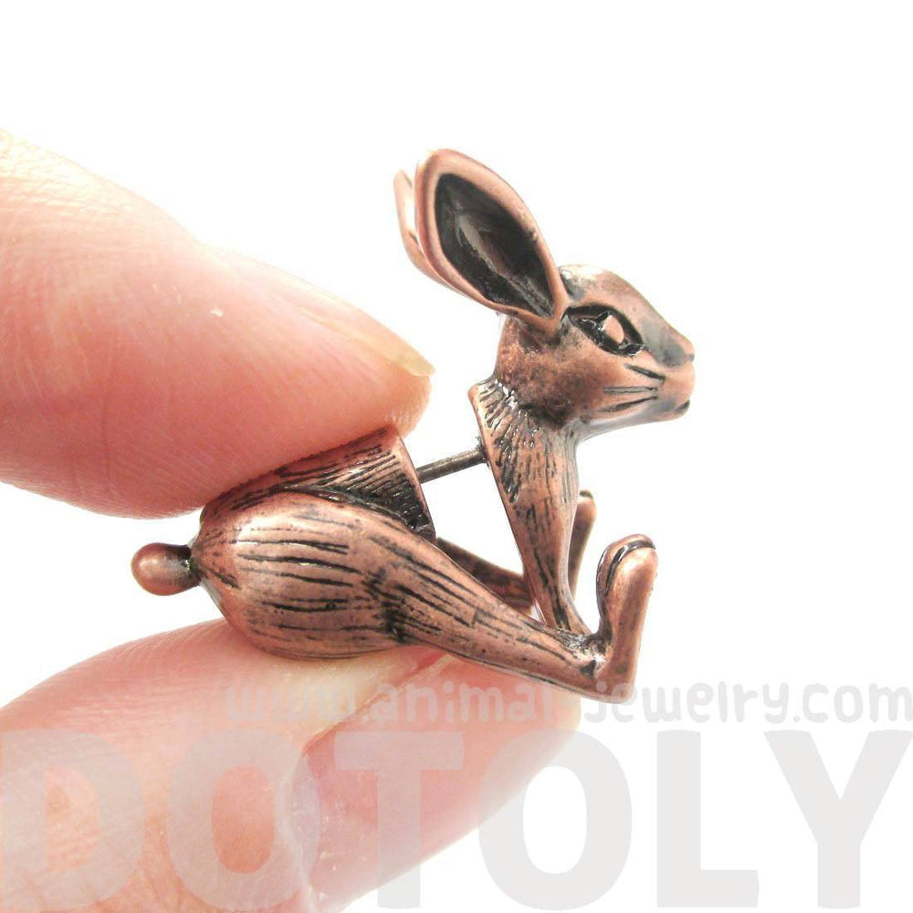 Fake Gauge Earrings: Realistic Bunny Rabbit Animal Shaped Plug Stud Earrings in Copper | DOTOLY