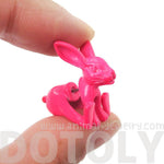 Fake Gauge Earrings: Realistic Bunny Rabbit Animal Shaped Plug Stud Earrings in Neon Pink | DOTOLY