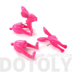 Fake Gauge Earrings: Realistic Bunny Rabbit Animal Shaped Plug Stud Earrings in Neon Pink | DOTOLY
