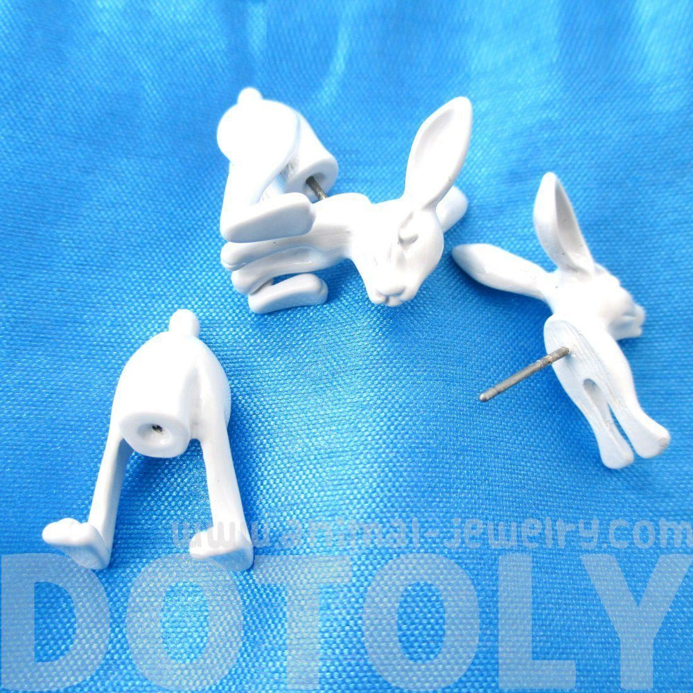 Fake Gauge Earrings: Realistic Bunny Rabbit Animal Shaped Plug Stud Earrings in White | DOTOLY