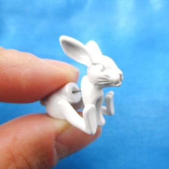 Fake Gauge Earrings: Realistic Bunny Rabbit Animal Shaped Plug Stud Earrings in White | DOTOLY