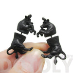 Fake Gauge Earrings: Realistic Cow Bull Shaped Animal Front and Back Earrings in Black | DOTOLY