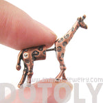Fake Gauge Earrings: Realistic Giraffe Shaped Animal Faux Plug Stud Earrings in Copper | DOTOLY