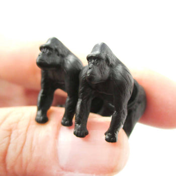 Fake Gauge Earrings: Realistic Gorilla Monkey Shaped Animal Themed Stud Earrings in Black | DOTOLY