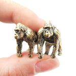 Fake Gauge Earrings: Realistic Gorilla Monkey Shaped Animal Themed Stud Earrings in Brass | DOTOLY