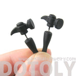 Fake Gauge Earrings: Realistic Hammer Shaped Faux Plug Stud Earrings in Black | DOTOLY