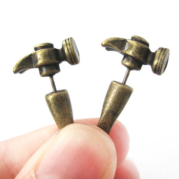 Fake Gauge Earrings: Realistic Hammer Shaped Faux Plug Stud Earrings in Bronze | DOTOLY