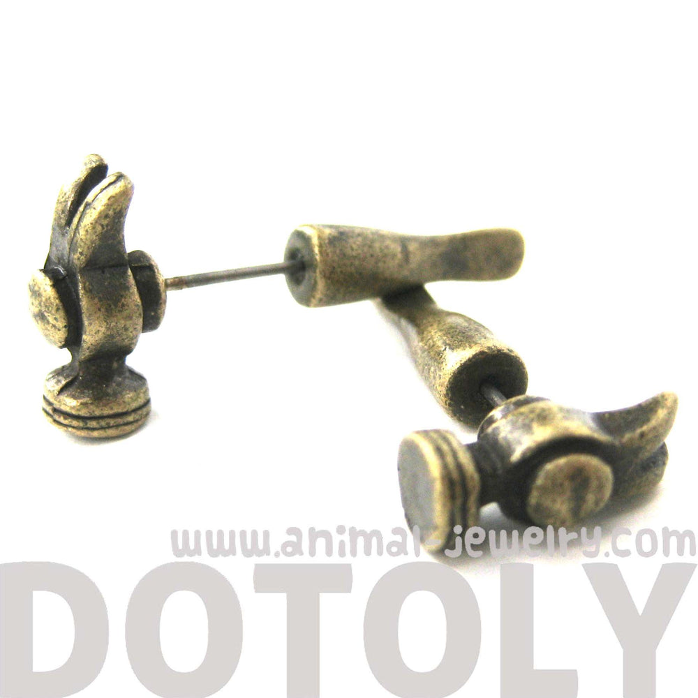 Fake Gauge Earrings: Realistic Hammer Shaped Faux Plug Stud Earrings in Bronze | DOTOLY