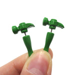 Fake Gauge Earrings: Realistic Hammer Shaped Front and Back Stud Earrings in Green | DOTOLY