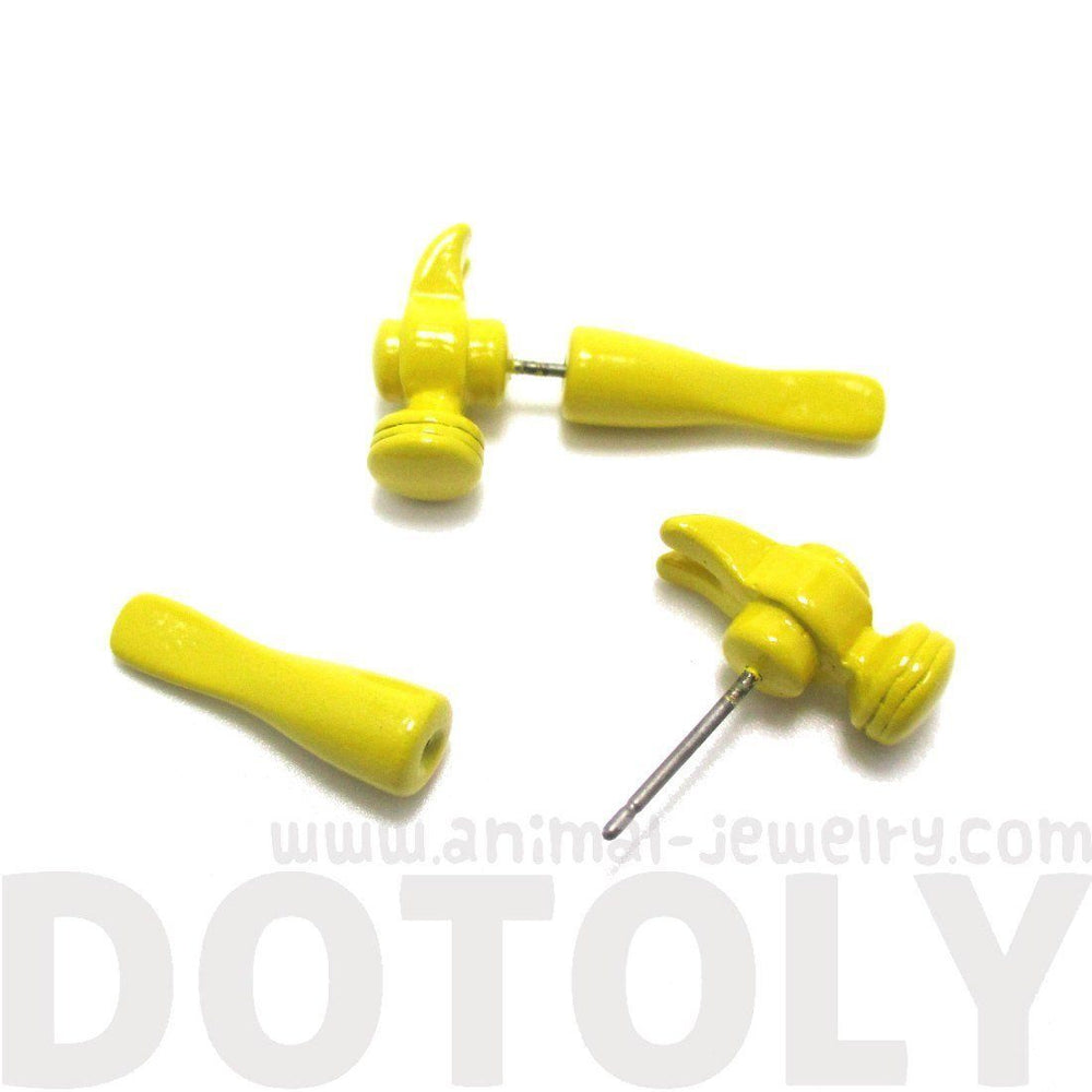 Fake Gauge Earrings: Realistic Hammer Shaped Front and Back Stud Earrings in Yellow | DOTOLY