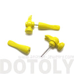 Fake Gauge Earrings: Realistic Hammer Shaped Front and Back Stud Earrings in Yellow | DOTOLY