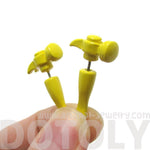 Fake Gauge Earrings: Realistic Hammer Shaped Front and Back Stud Earrings in Yellow | DOTOLY
