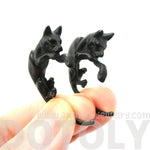 Fake Gauge Earrings: Realistic Kitty Cat Pet Animal Shaped Plug Stud Earrings in Black | DOTOLY